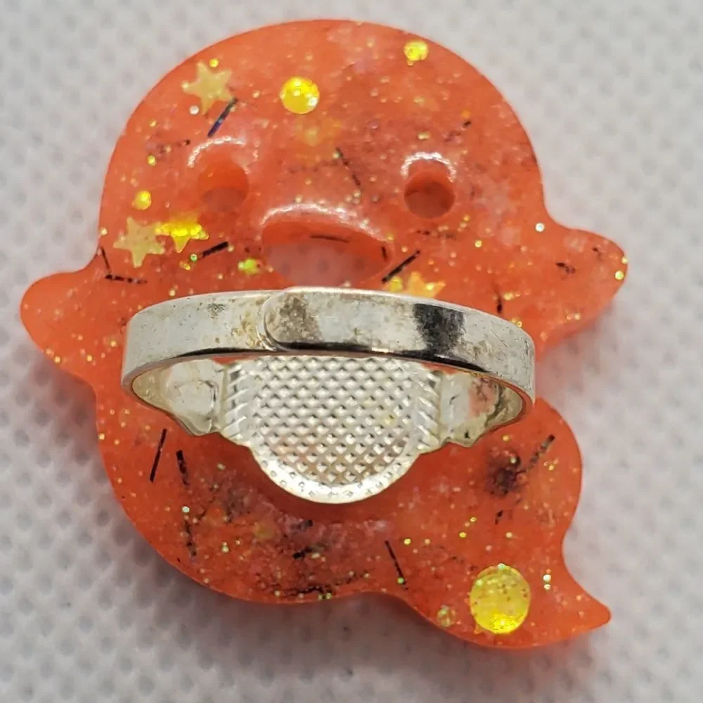 Halloween Adjustable Orange & Black Ghost Ring